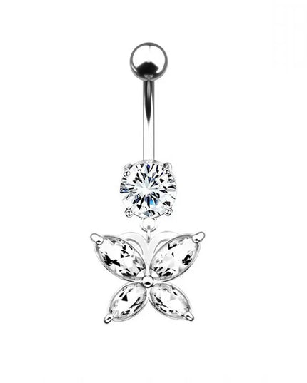 Zircon Crystal Belly Button Piercing Rings for Women Navel Ring Surgical Steel Barbell Heart Butterfly Body Piercing Jewelry
