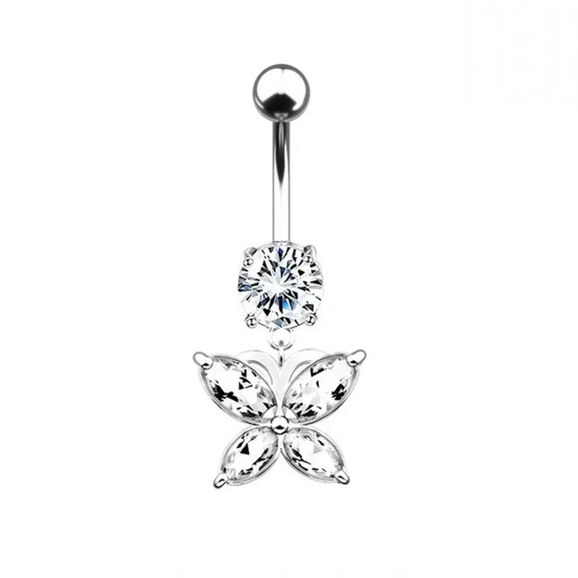Zircon Crystal Belly Button Piercing Rings for Women Navel Ring Surgical Steel Barbell Heart Butterfly Body Piercing Jewelry