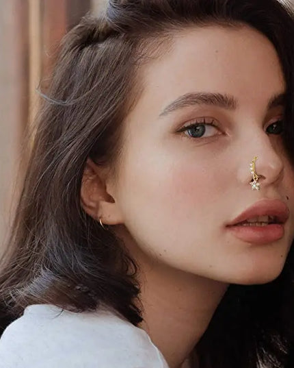 Nose Rings Hoop for Women Men Body Piercing Jewelry Cartilage Earring Nose Dangling CZ Cross Crown Starfish Dangle Nose Ring