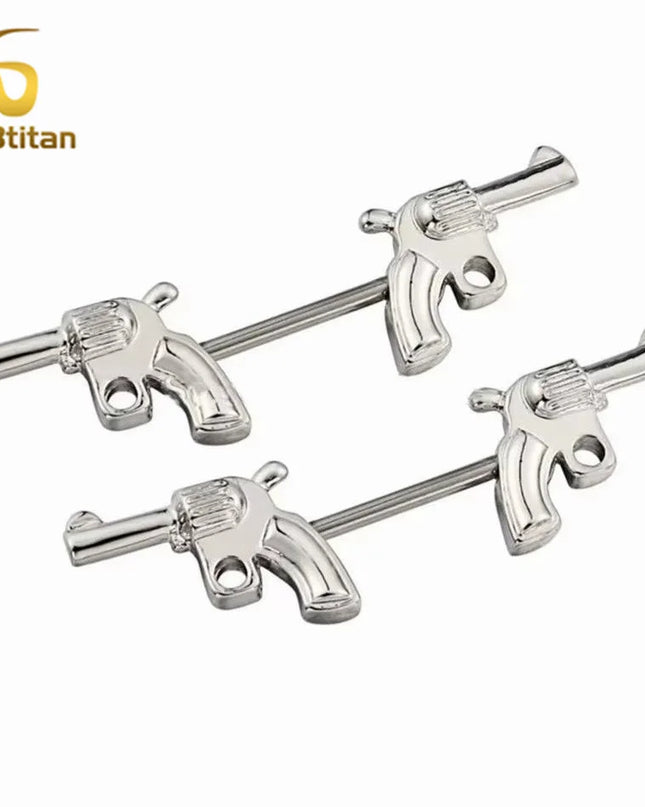 2pcs Gun Surgical Piercing Nipple Rings for Women Men 14G Titanium Steel Industrial Barball Nipple Piercing Sexy Body Jewelry