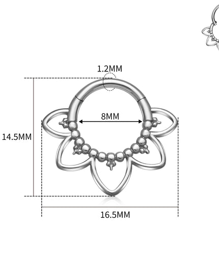 G23 Titanium Clicker Nose Rings Septum Ring Hoop Piercing 16G Flower Punk Gothic Round Cartilage Tragus Earring Body Jewelry