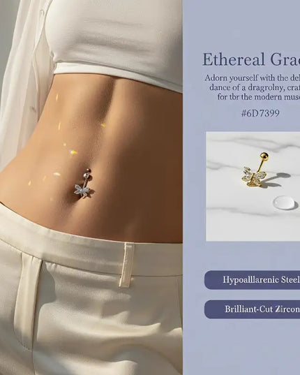 Belly Button Ring Trendy Dragonfly Butterfly Shape Sexy Comfort Fit Navel Piercing Jewelry for Girls Pool Party Beach Trip