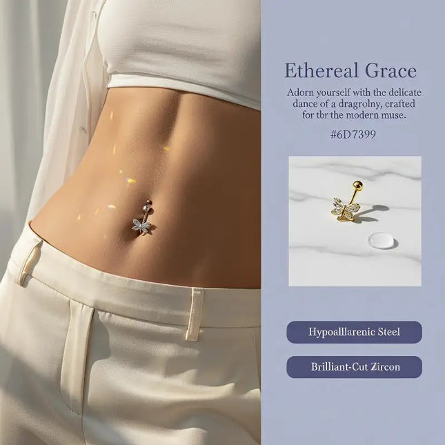 Belly Button Ring Trendy Dragonfly Butterfly Shape Sexy Comfort Fit Navel Piercing Jewelry for Girls Pool Party Beach Trip