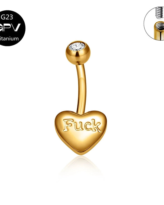 ASTM G23 Titanium Love Belly Button Ring Engraved Letters Internal Thread Women's Pierced Jewelry Belly Button Ornament