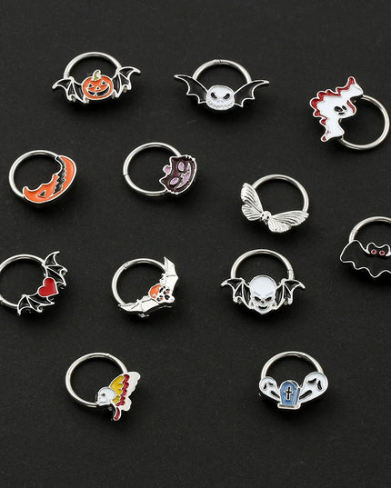 Halloween Gift Hinged Segment Nose Ring Women Ear Rings Nose Piercing Ghost Bat Ear Nose Septum Piercing Body Jewelry