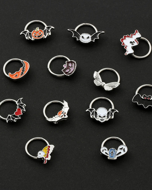 Halloween Gift Hinged Segment Nose Ring Women Ear Rings Nose Piercing Ghost Bat Ear Nose Septum Piercing Body Jewelry