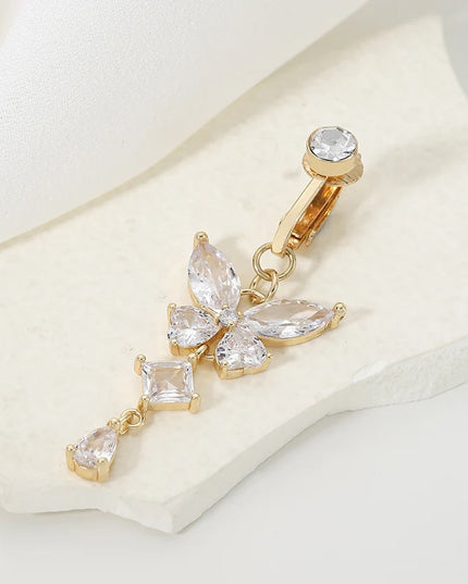Clip On Belly Button Ring Butterfly Shape Copper Zircon Fake Belly Piercing Umbilical Navel Body Jewelry Trendy Fashion Style