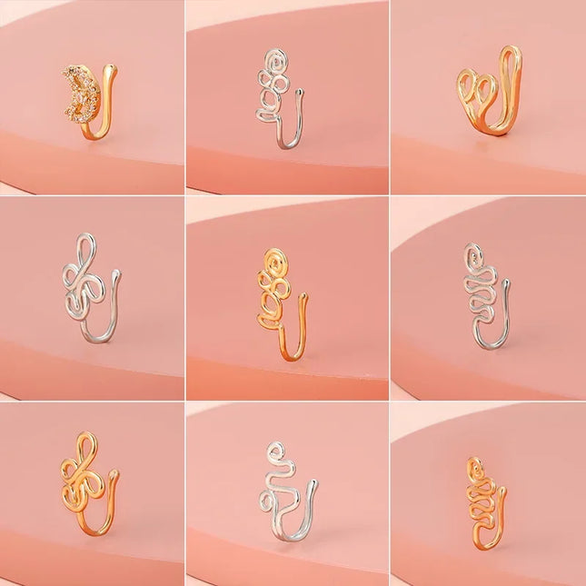Fashion Nose Ring Charm Crystal Butterfly Pentagram Nose Ring Women Fake Piercing Clip on Nose Ear Rings Body Jewelry