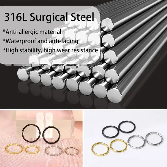 6Pcs/lot Stainless Steel Nose Ring Body Clip Hoop for Women Men Cartilage Piercing Segment Nose Hoop Septum Clicker Lip Ear Ring