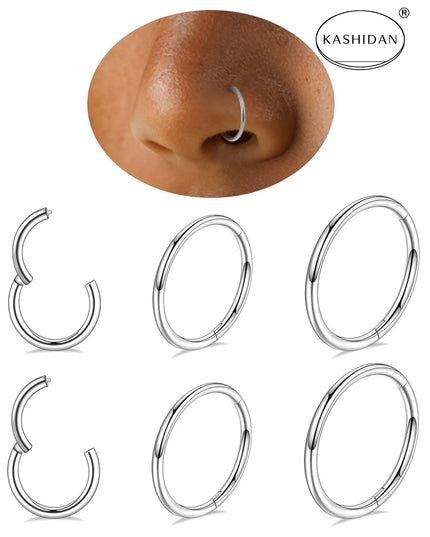 18G gold nose ring for men and women, hinged clicker septum ring for nose/cartilage/body piercing jewelry, 6mm/8mm/10mm/12mm