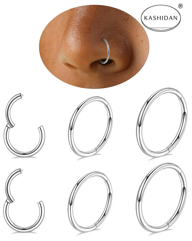 18G gold nose ring for men and women, hinged clicker septum ring for nose/cartilage/body piercing jewelry, 6mm/8mm/10mm/12mm