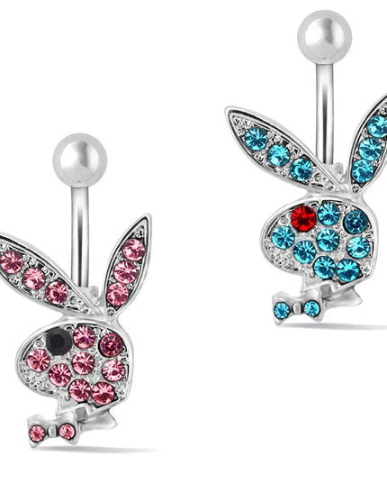 1pc Belly Button Rings Bunny Navel rings  Rabbit Belly Rings for Women Gem stone Pink Blue Bunny Fake Belly Piercing Rin