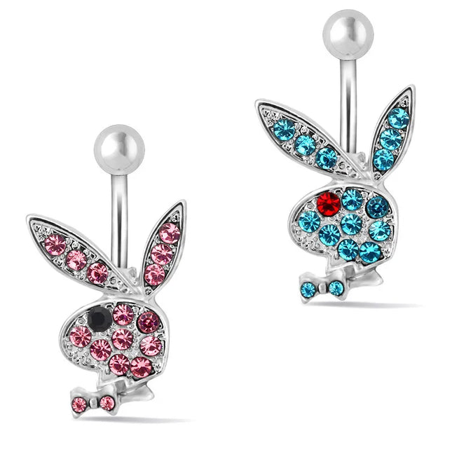 1pc Belly Button Rings Bunny Navel rings  Rabbit Belly Rings for Women Gem stone Pink Blue Bunny Fake Belly Piercing Rin