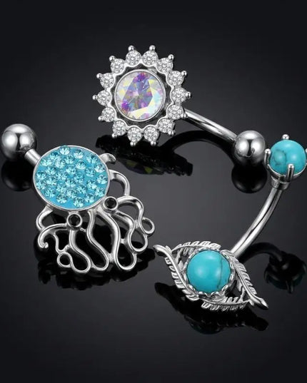 Belly Button Rings Mixed Purple Zircon Dangle Design Stainless Steel Durable Navel Rings for Daily Outfit Matching