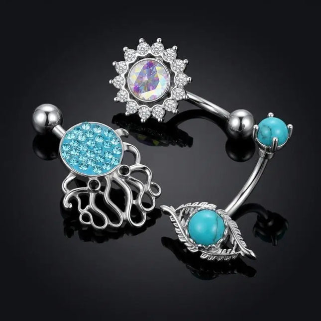 Belly Button Rings Mixed Purple Zircon Dangle Design Stainless Steel Durable Navel Rings for Daily Outfit Matching