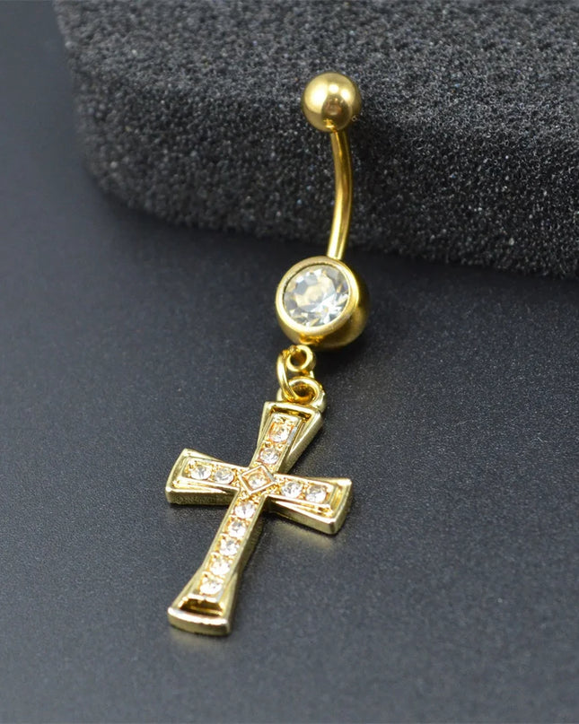 1pcs Rhinestone Cross Belly Button Ring Gold Color Silver Color Belly Button Ring Umbilical Navel Ring Body Piercing Jewelry