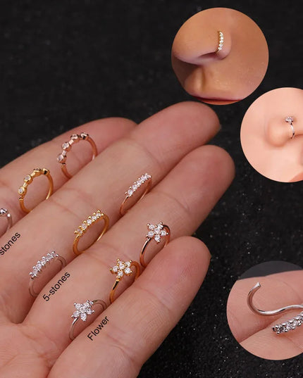 Nose Rings Hoops Set for Women Men, 20G Gold/Silver Hypoallergenic Surgical Stainless Steel Nose Hoops Hinged Clicker Rings