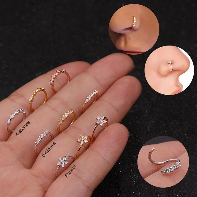 Nose Rings Hoops Set for Women Men, 20G Gold/Silver Hypoallergenic Surgical Stainless Steel Nose Hoops Hinged Clicker Rings