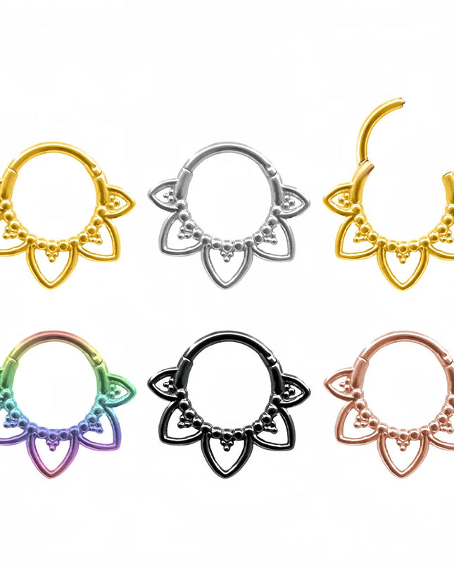 Stainless Steel Nose Ring Flower Hinged Septum Clicker Nose Hoop Seamless Nose Ring for Women Cartilage Nose Piercing Jewelry