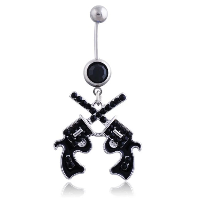 Belly Button Rings Gun Piercing Navel Ring Clear Gem Navel Button Ring Body Jewelry Ombligo Nail Belly Piercing for Women Girls