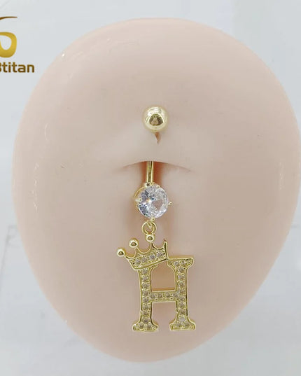 A-Z 26 Letter Initial Belly Button Rings 14G Titanium Curved Barbell Golden Zircon Navel Piercing Body Jewelry Women Accessories