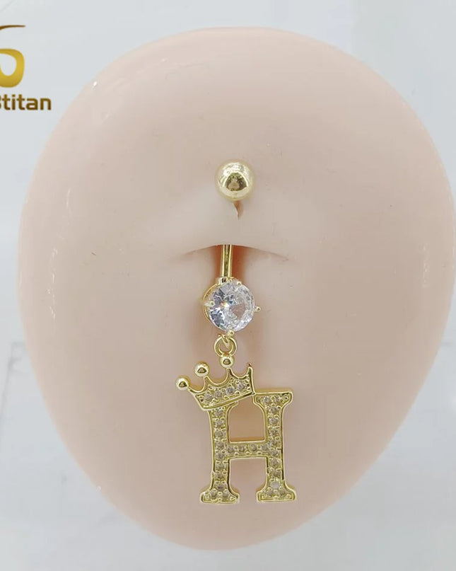 A-Z 26 Letter Initial Belly Button Rings 14G Titanium Curved Barbell Golden Zircon Navel Piercing Body Jewelry Women Accessories