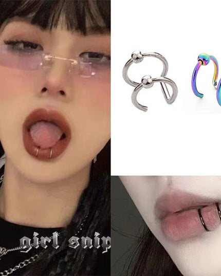 Women Lips Rings Medical Titanium Steel Nose Ring Fake Nose Ring Septum Piercing Clip on Mouth Ring Fake Piercing Body Clip Hoop