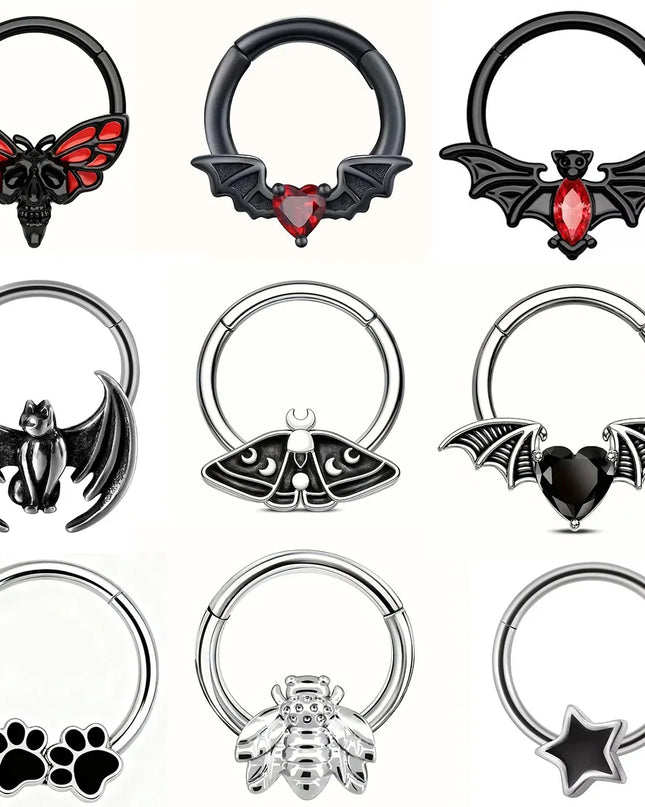 1PC stainless steel nose ring, bat nasal septum ring, hinge, earscreen cartilage, ear stud puncture, jewelry, heart, bee, star,