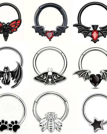 1PC stainless steel nose ring, bat nasal septum ring, hinge, earscreen cartilage, ear stud puncture, jewelry, heart, bee, star,