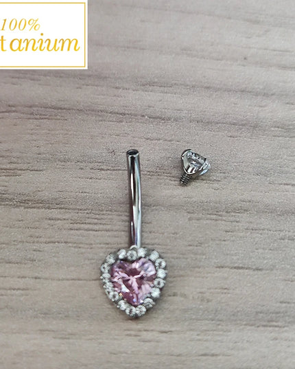 F136 Titanium Zircon Heart Dangle Belly Button Rings 14G CZ Paved Top Threaded Curved Barbell Women Sexy Navel Piercing Jewelry