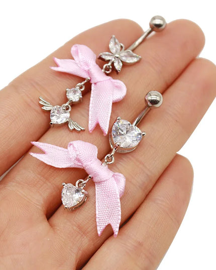 Beautiful Bow Belly Button Ring for Women Heart-shaped Belly Piercing Jewerly Surgical Steel Body Piercing Jewelry