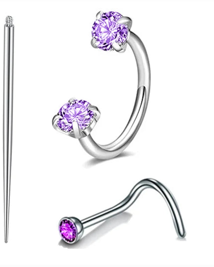 6/2pcs Horseshoe Nose Rings With L-Shape Nose Stud, Stainless Steel Rianbow CZ Nose Ring,, Lip Eyebrow Helix Ear Piercing