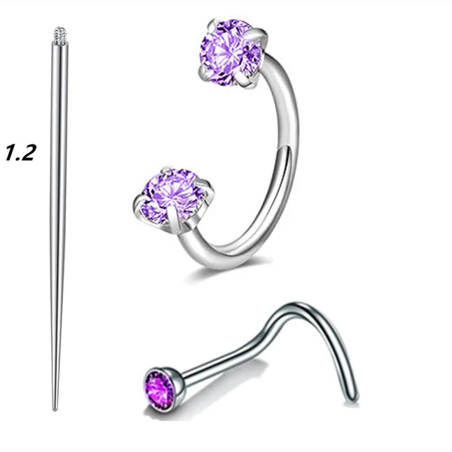 6/2pcs Horseshoe Nose Rings With L-Shape Nose Stud, Stainless Steel Rianbow CZ Nose Ring,, Lip Eyebrow Helix Ear Piercing