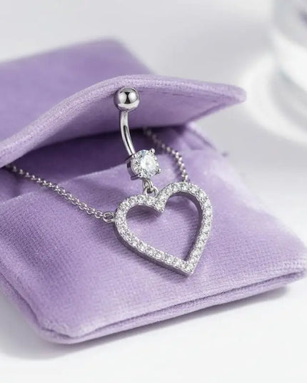 Stainless Steel Dangle Belly Button Rings For Women Shiny Cubic Zirconia Heart Butterfly Flower Navel Piercing Jewelry For Daily