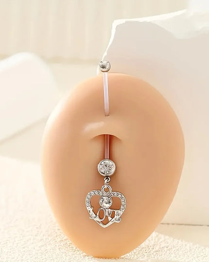 6pcs Different Sizes of Pregnant Belly Button Set, Transparent Ball Ball Love Foot Pendant,  Soft Pregnant Belly Button Piercing