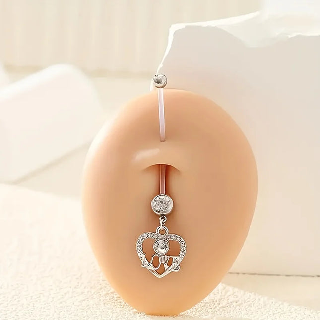 6pcs Different Sizes of Pregnant Belly Button Set, Transparent Ball Ball Love Foot Pendant,  Soft Pregnant Belly Button Piercing