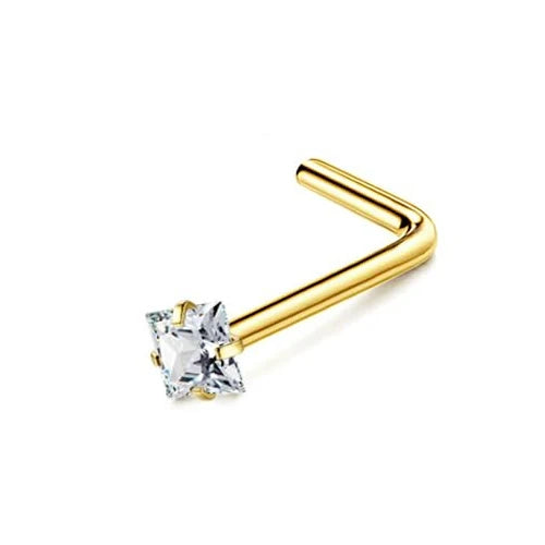 Florideco 14K Gold Plated Nose Rings for Women Men 20G Stainless Steel Nose Rings Hoops L Shaped Studs Nostril Piercings Jewelry