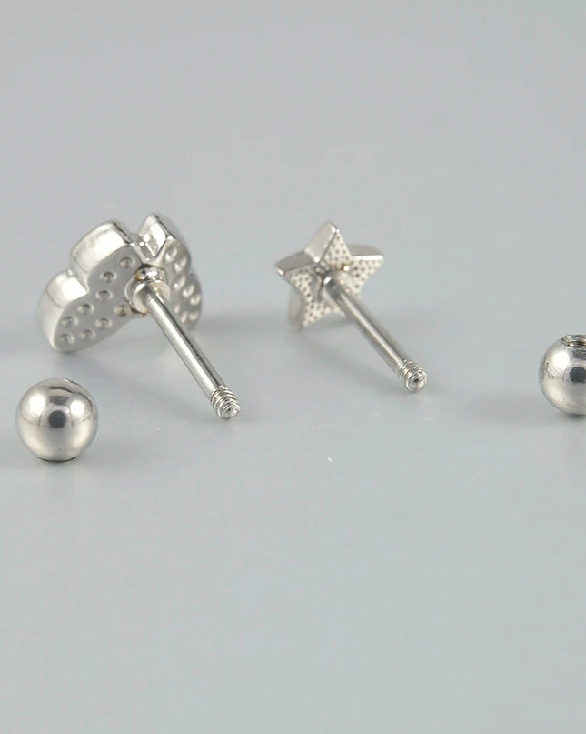 Surgical Steel Ear Barbell Helix Piercing Cartilage Ear Lobe Tragus Stud Earring Heart Rabbit Moon Rose Cross Earring Jewelry