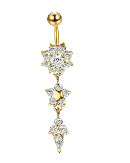 Fashion Zircon Heart Belly Button Piercing for Women Stainless Steel Long Flower Pendant Navel Rings Piercing Ombligo Jewelry
