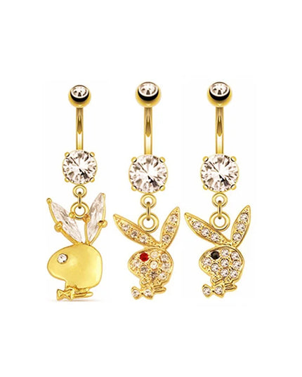 1pc Belly Button Rings Bunny Navel rings Gold color Rabbit Belly Rings for Women Gem stone Pink Bunny Fake Belly Piercing Ring