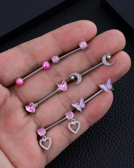 A Pair Cute Heart Dangled Nipple Piercings Barbell for Women Pink Color Moon Butterfly Shaped Sexy Nipple Rings Shield Bar Sets