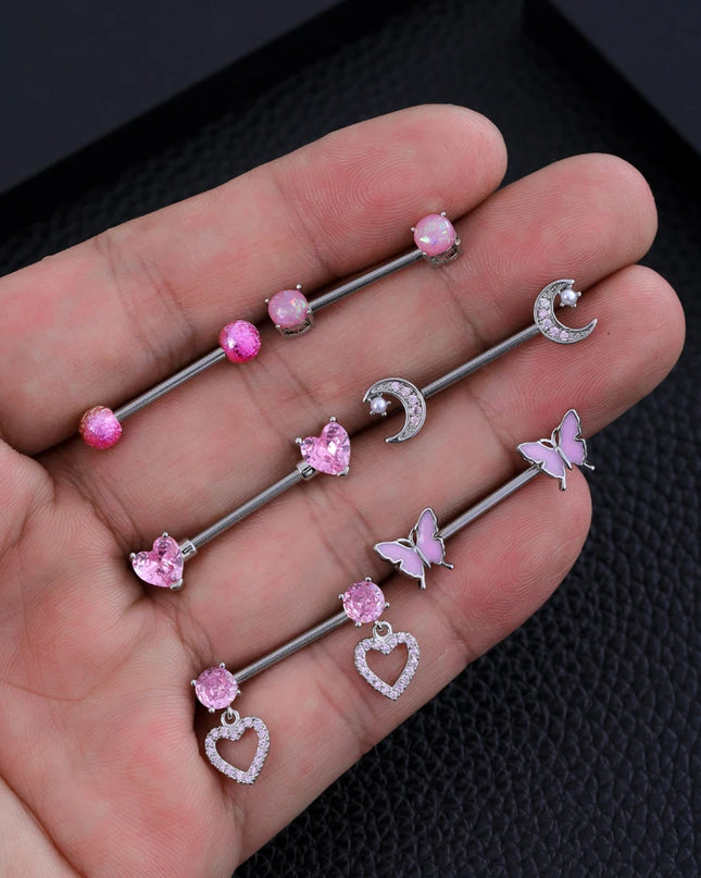 A Pair Cute Heart Dangled Nipple Piercings Barbell for Women Pink Color Moon Butterfly Shaped Sexy Nipple Rings Shield Bar Sets