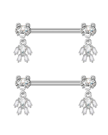 2pcs Heart Bear Dangled Nipple Piercings Screwed 14G Flower Butterfly Shield Bar Barbell Nipple Ring Piercing Nombril Jewelry