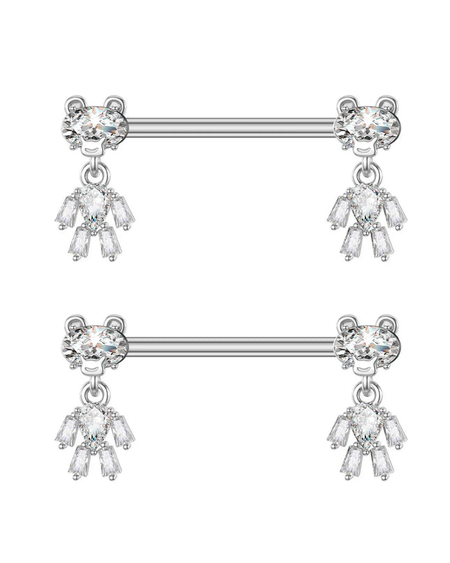 2pcs Heart Bear Dangled Nipple Piercings Screwed 14G Flower Butterfly Shield Bar Barbell Nipple Ring Piercing Nombril Jewelry