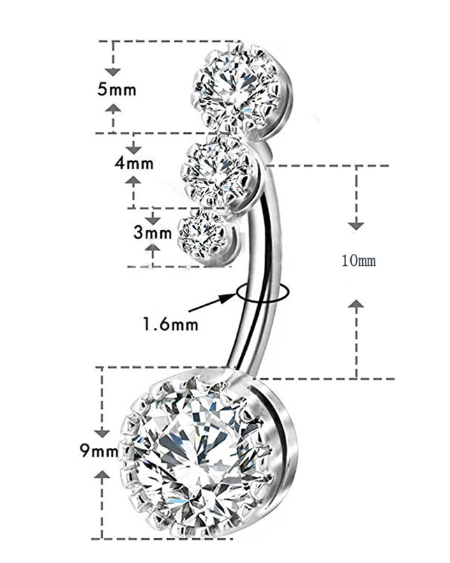 Zircon Crystal Belly Button Rings for Women Nombril Ombligo Navel Ring Surgical Steel Barbell Heart Round Body Piercing Jewelry