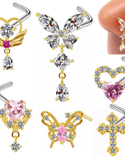 1Pcs Nose Ring for Women Dangle Nose Piercing Stainless Steel Nose Bend Ring Butterfly Dangling Noses Ring Body Piercing Jewelry