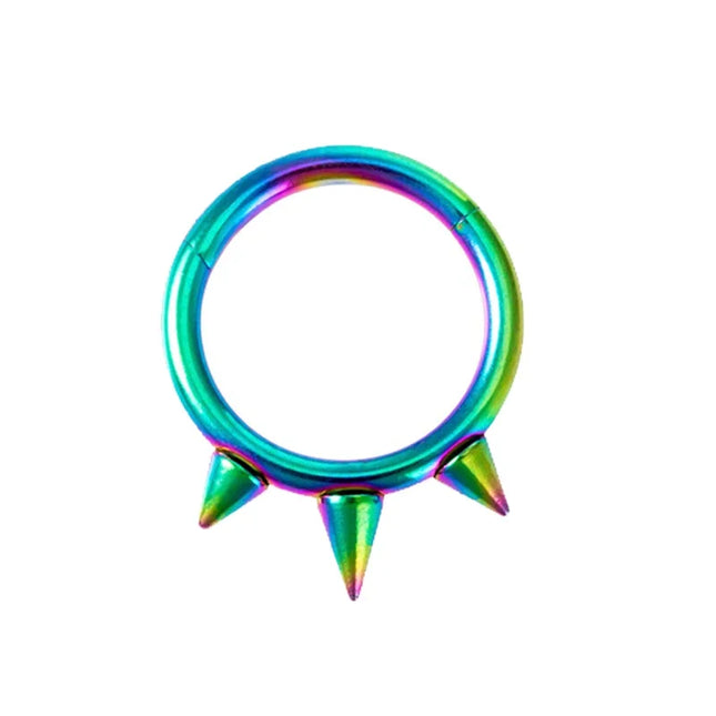 1Pc Punk Spiked Septum Ring - Nostril Piercing Surgical Steel Hinged Hoop Cartilage Earring Nose Clicker Segment Hoop