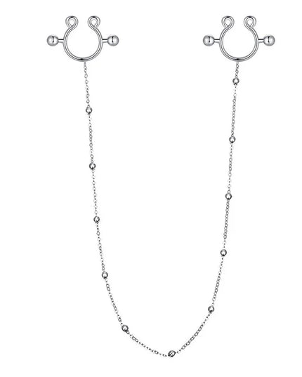 2pcs Surgical Steel Nipple Piercing with Chain Breast Shield Fake Pierced Clip Nipple Ring Cover for Women Sexy Body Jewelry 14G