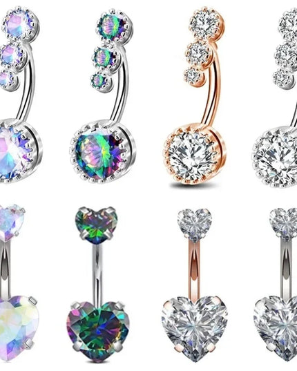 Fashion Heart Belly Button Piercing for Women Sexy CZ Stainless Steel Navel Rings Body Jewelry