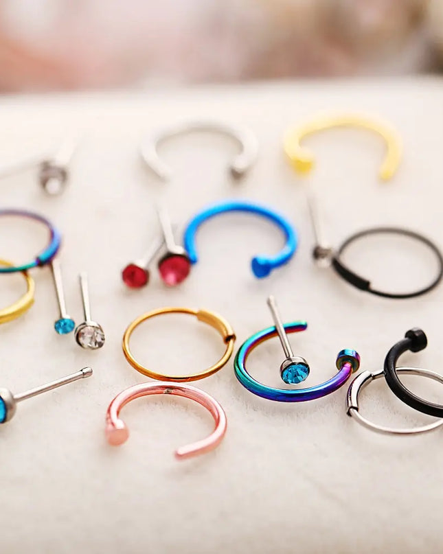 22 Pcs Of Suit Fake Nose Ring Earrings Fashion Punk Non-nose-piercing Septum Women Jewelry